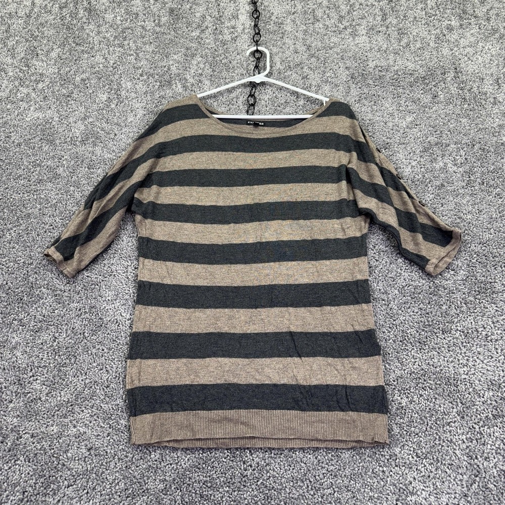 Express Top Womens Medium Brown Striped Boat Neck Dolman Knit Lightweight